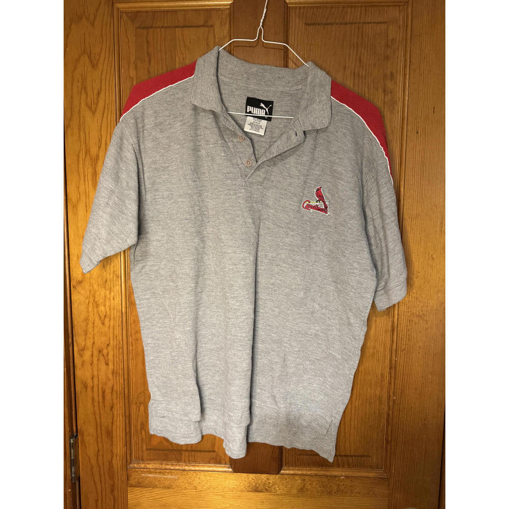 Puma Men's Grey and Red Short Sleeve Polo Shirt